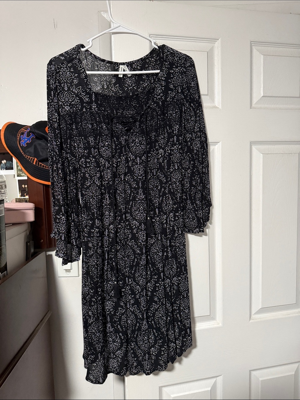 Mudd Black Dress with White Floral Medallion Print